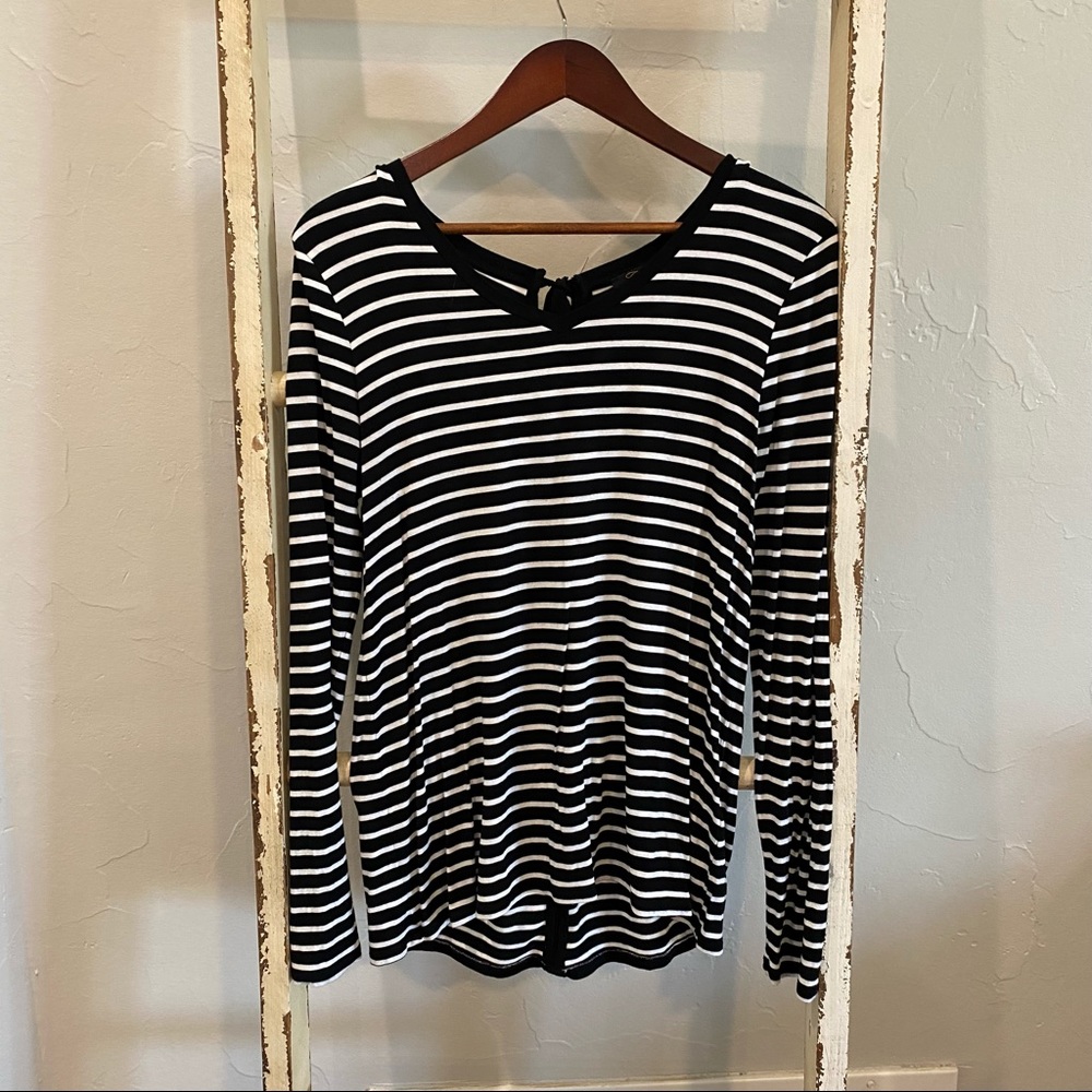 Cupid Tie Back Detail | Black & White Striped Long Sleeve Top